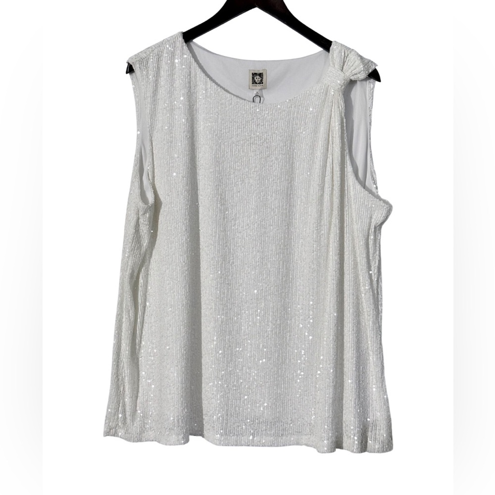 Anne Klein Woman Sequin Sleeveless Top 3X – Bright White NWT